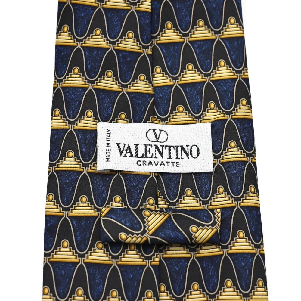 Valentino Necktie Men OS Blue Gold Geometric Silk Cravatte Italy Formal Business